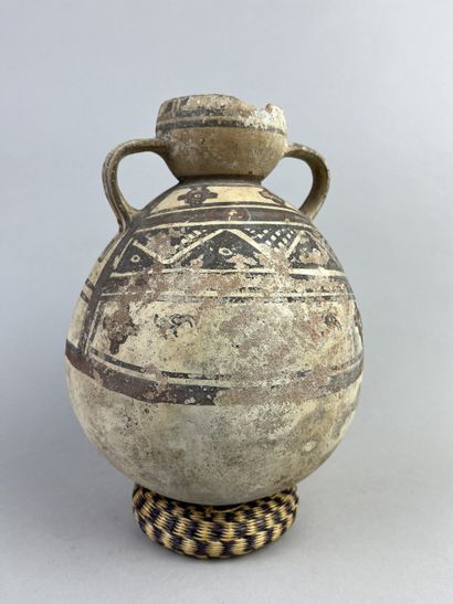 Two-handled ball vase with geometric and...