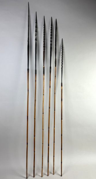 Set of six arrows. Wood, bamboo or rattan...