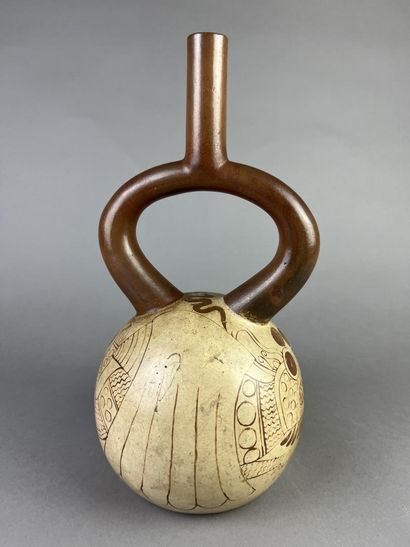Spherical vase with flat bottom and stirrup...