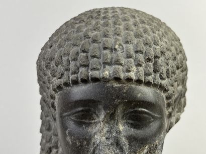Female head wearing a curly wig. Hieroglyphic...