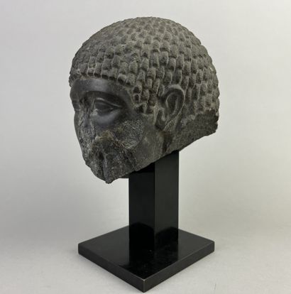 Female head wearing a curly wig. Hieroglyphic...