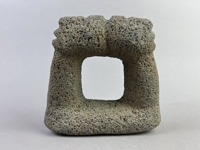 Metate pestle for grinding corn surmounted...