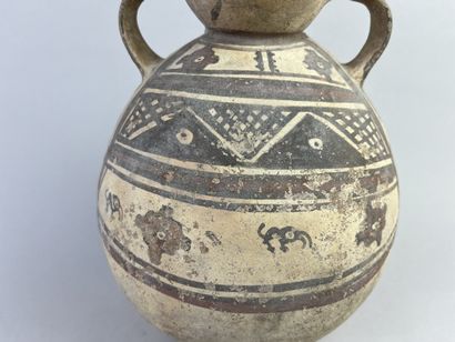 Two-handled ball vase with geometric and...