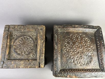Two antique tea tables on four legs. They...