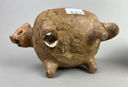 Lot of five objects: A tripod bowl with animal...