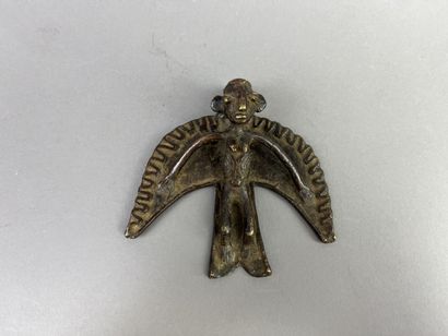Crescent-shaped pendant featuring a large...