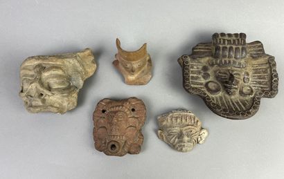 Lot of five vase fragments representing human...