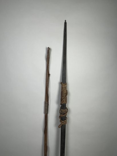 Two bows: An antique palmwood bow with dry...