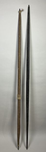 Two bows: A palm wood bow with a light cotton...