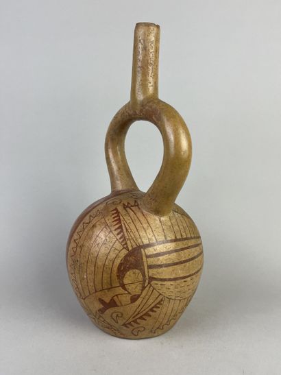Spherical vase with flat bottom and stirrup...