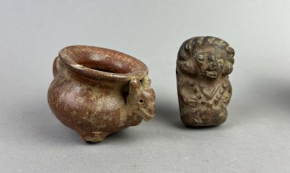 Lot of five objects: A tripod bowl with animal...