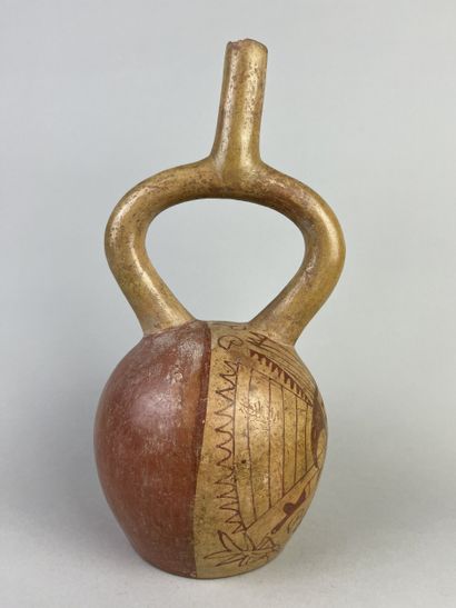 Spherical vase with flat bottom and stirrup...