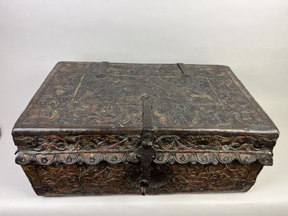 Wooden case covered with embossed, chased...