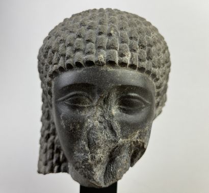 Female head wearing a curly wig. Hieroglyphic...