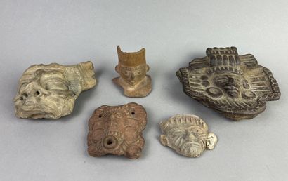 Lot of five vase fragments representing human...