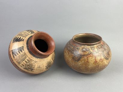 Two bowls, one with geometric decoration,...