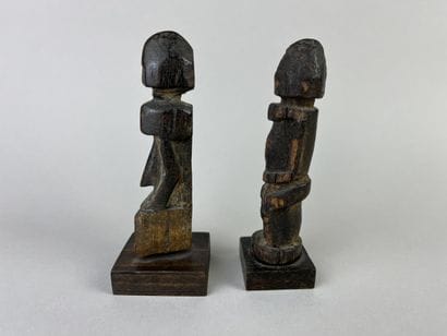 Two antique cubist-style small fetishes shown...