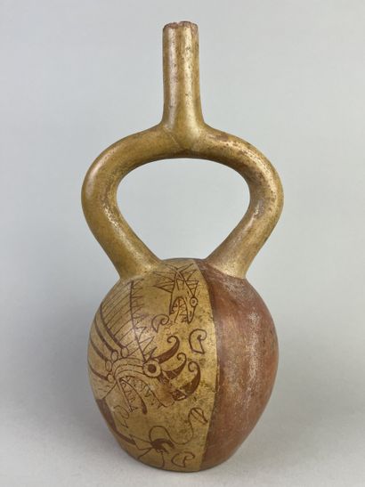 Spherical vase with flat bottom and stirrup...