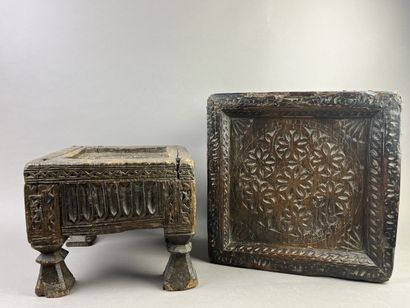 Two antique tea tables on four legs. They...