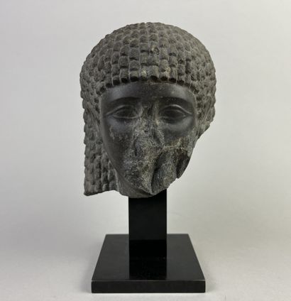 Female head wearing a curly wig. Hieroglyphic...