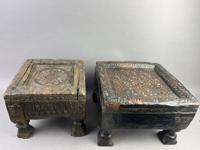 Two antique tea tables on four legs. They...