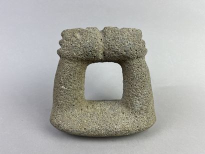 Metate pestle for grinding corn surmounted...