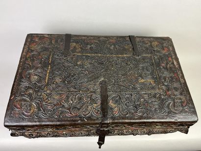 Wooden case covered with embossed, chased...