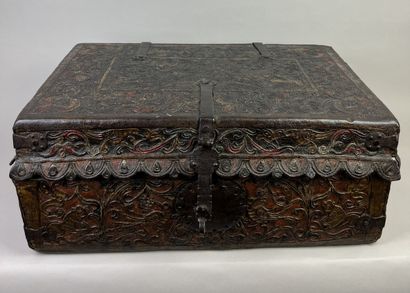 Wooden case covered with embossed, chased...