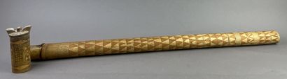 Two-hole bamboo flute decorated with geometric...
