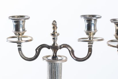 Paire de candélabres en bronze argenté. Base...