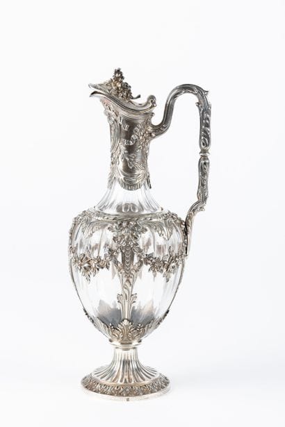 CARAFE A VIN en cristal, monture en argent...
