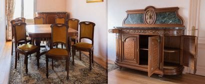 Mobilier de salle à manger en chêne mouluré...