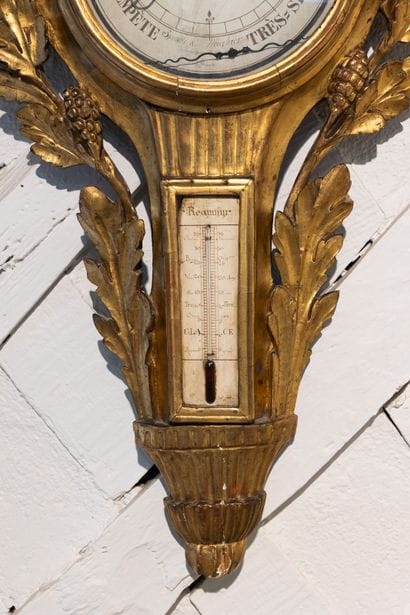 Baromètre thermomètre en bois sculpté et...