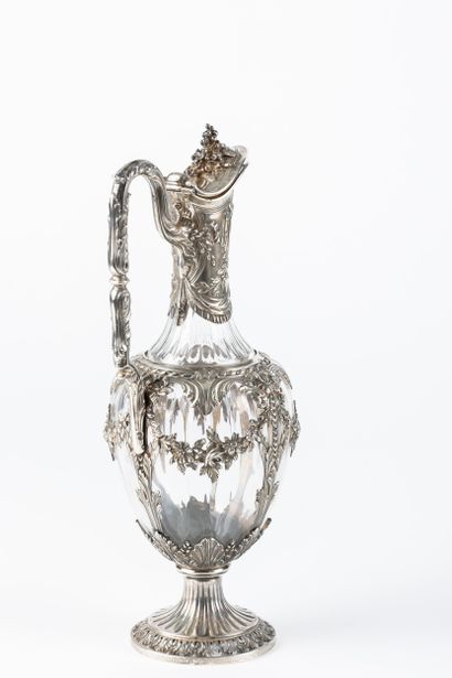 CARAFE A VIN en cristal, monture en argent...