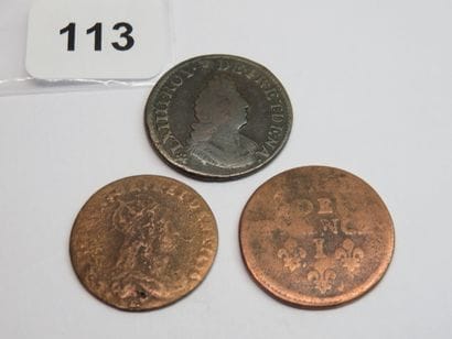 Monnaies Royales - Louis XIV - Lot of 3 copper...