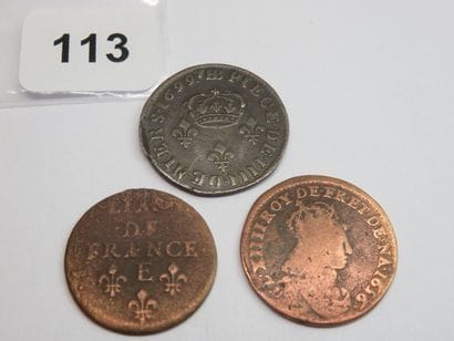 Monnaies Royales - Louis XIV - Lot of 3 copper...