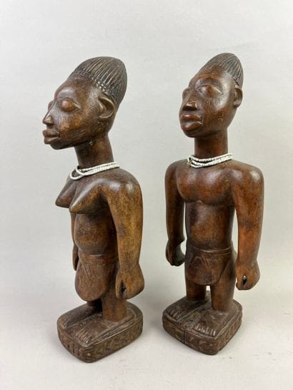 Pair of Ibedji. One male and one female,...