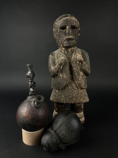 Lot of three objects: a statue of a figure...