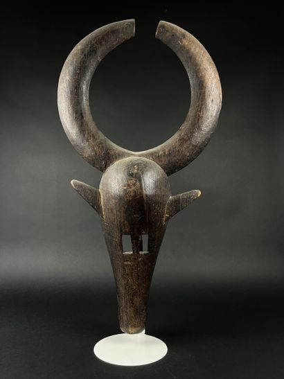 Zoomorphic mask representing a buffalo. Wood...