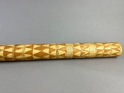 Two-hole bamboo flute decorated with geometric...