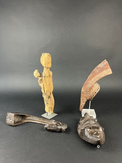 Set of four wooden objects: spoon, height:...