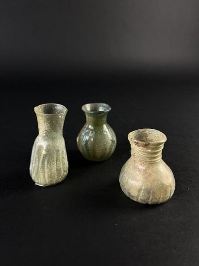 Set of three glasses with gadroons on the...