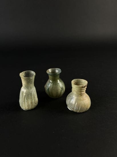Set of three glasses with gadroons on the...