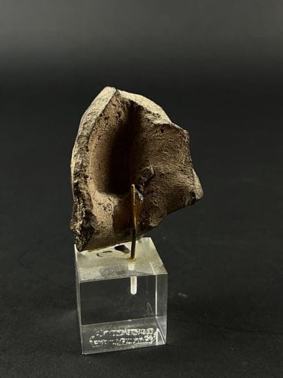Head from a statuette. Terracotta, visible...