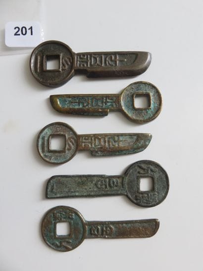 Monnaies - Chine - Lot de 5 monnaies Couteaux...
