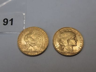 Gold coins - France - Lot of 2 x 20 Francs...