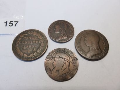 Monnaies - France - Lot de 4 x 5 Centimes...
