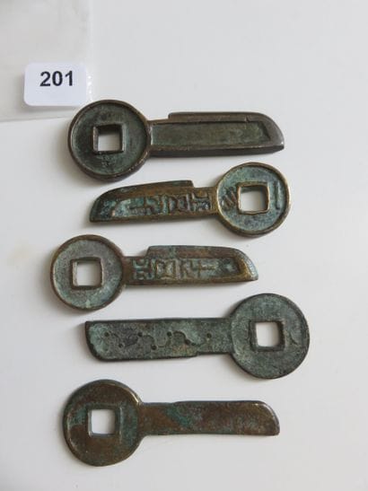 Monnaies - Chine - Lot de 5 monnaies Couteaux...