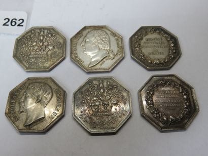 Tokens - Lot of 6 octagonal silver tokens...