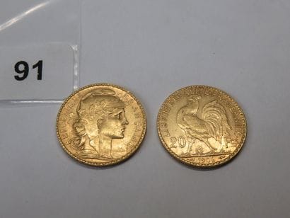 Gold coins - France - Lot of 2 x 20 Francs...